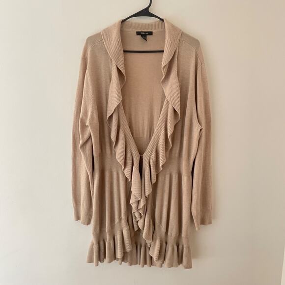 Soft Ruffle Cardigan Beige Knit Romantic Academia Balletcore Feminine Sweater L - Picture 3 of 7